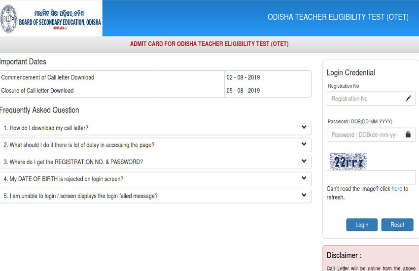 OTET Admit Card 2019 जारी, परीक्षा 5 अगस्त को होगी आयोजित