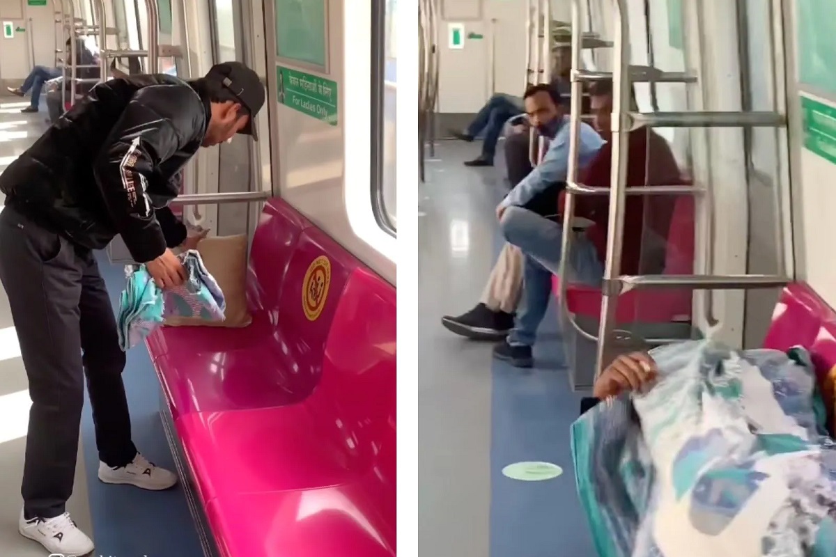 चलती मेट्रो को बेडरूम बनाकर सो गया लड़का, वायरल हुई वीडियो